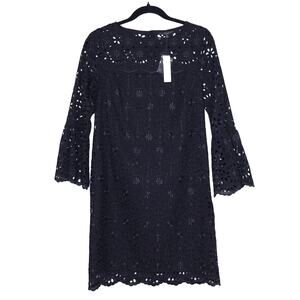 J. CREW NEW Embroidered Eyelet Bell-Sleeve Dress Black Mini Length Women's 0